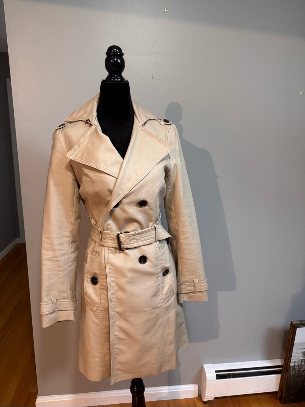 Willi Smith Cream Double-Breasted Trench Coat with Belt